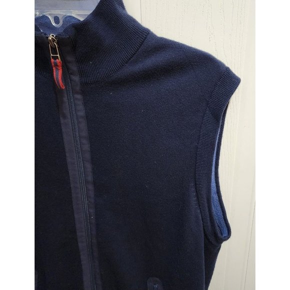 Talbots Mens Navy Blue Sleeveless Vest With Pockets Pima Cotton Full Zip Casual - Picture 4 of 8